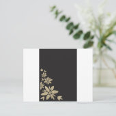 Elegante zwarte blanco uitnodiging met gouden bloe (Staand voorkant)