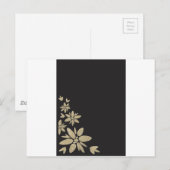 Elegante zwarte blanco uitnodiging met gouden bloe briefkaart (Voorkant / Achterkant)