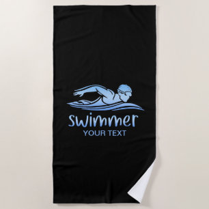 Elegante Zwarte Blauwe zwemmer, Zwembad Strandlaken