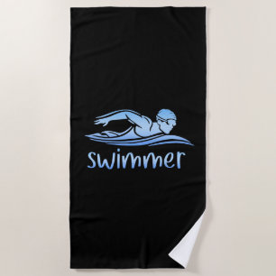 Elegante Zwarte Blauwe zwemmer, Zwembad Strandlaken