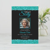 Elegante zwarte & Blauwgroen dames 60 jaar verjaar Kaart (Staand voorkant)