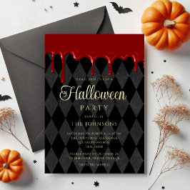 Elegante Zwarte Bloed Druppelende Halloween Goud Folie Uitnodiging