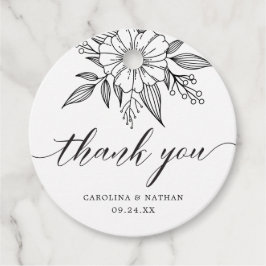 Elegante zwarte bloem bruiloft bedankkaart bedankjes labels