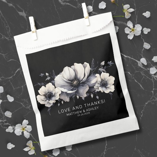 Elegante Zwarte Bloem Bruiloft Dank Je Bedankzakje