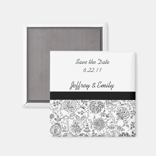 Elegante zwarte bloem bruiloft geschenkmagneet magneet (Voorkant / Achterkant)