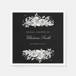 Elegante zwarte bloem bruiloft servetten