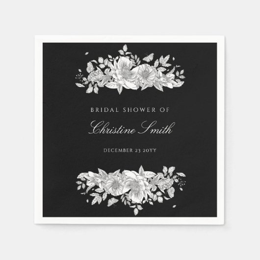 Elegante zwarte bloem bruiloft servetten (Voorkant)
