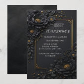 Elegante zwarte bloem bruiloft uitnodiging (Voorkant / Achterkant)