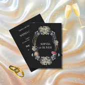 Elegante zwarte bloem en paddenstoel krans bruilof kaart