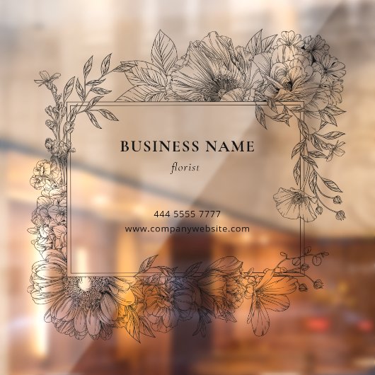 Elegante Zwarte Bloem Frame Bloemist Transparant Raamsticker (Vel 2)