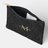 Elegante Zwarte Bloem Gouden Monogram Etui (Open)