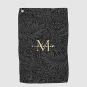 Elegante Zwarte Bloem Gouden Script Monogram Golfhanddoek (Voorkant)