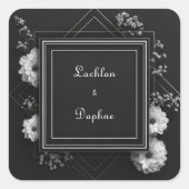 Elegante zwarte bloem Lijst witte madeliefjes brui Vierkante Sticker (Voorkant)