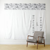 Elegante Zwarte Bloem Minimalist Wandkleed (In Situ (horizontaal))