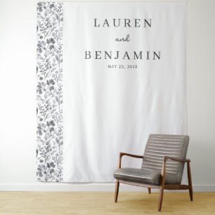 Elegante Zwarte Bloem Minimalist Wandkleed