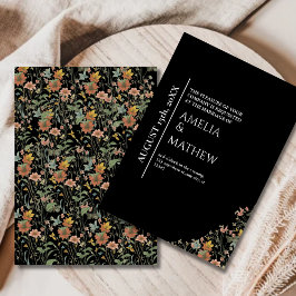 Elegante zwarte bloem moderne botanische bruiloft kaart