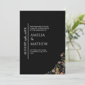 Elegante zwarte bloem moderne botanische bruiloft kaart (Staand voorkant)