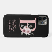 Elegante Zwarte Bloem Monogram Case-Mate iPhone Case (Achterkant (horizontaal))