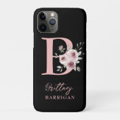 Elegante Zwarte Bloem Monogram Case-Mate iPhone Case (Achterkant)