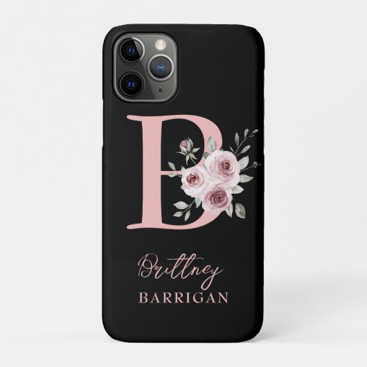Elegante Zwarte Bloem Monogram Case-Mate iPhone Case (Achterkant)