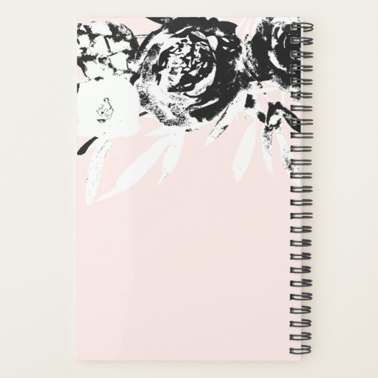 Elegante zwarte bloem op blos met naam en foto planner (Achterkant)