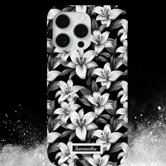 Elegante zwarte bloem patroon telefoonhoesje Case-Mate iPhone case