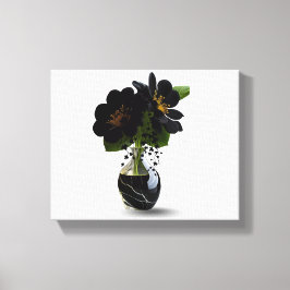 Elegante zwarte bloemboeket in marmeren vaas. canvas afdruk