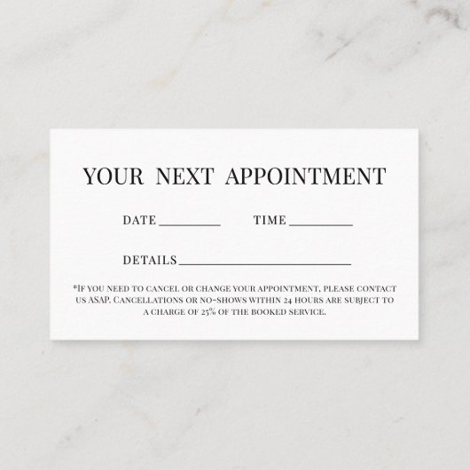 Elegante zwarte bloemen afspraak herinnering Kaart Visitekaartje (Achterkant)