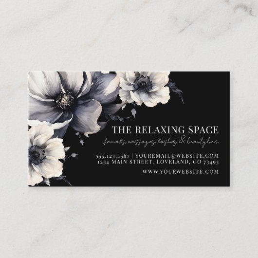 Elegante zwarte bloemen afspraak herinnering Kaart Visitekaartje (Voorkant)