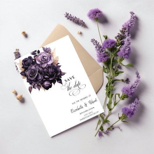 Elegante Zwarte Bloemen Bewaar de Datum Save The Date