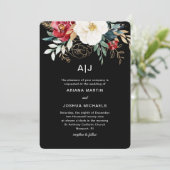 Elegante zwarte bloemen boeket vakantie bruiloft kaart (Staand voorkant)