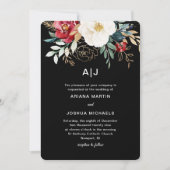 Elegante zwarte bloemen boeket vakantie bruiloft kaart (Voorkant)