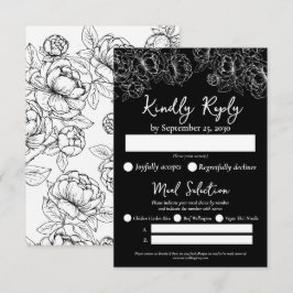 Elegante Zwarte Bloemen Boho Trouwmaaltijd Opties  RSVP Kaartje