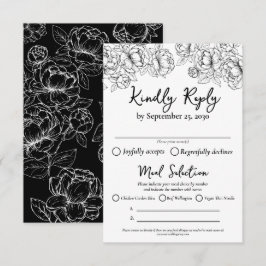 Elegante Zwarte Bloemen Boho Trouwmaaltijd Opties  RSVP Kaartje