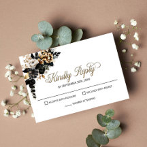 Elegante zwarte bloemen bruiloft RSVP