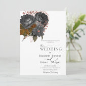 Elegante zwarte bloemen bruiloft uitnodiging (Staand voorkant)