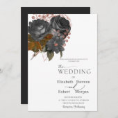 Elegante zwarte bloemen bruiloft uitnodiging (Voorkant / Achterkant)