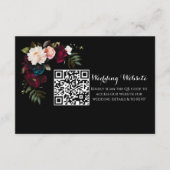 Elegante zwarte bloemen bruiloft website QR-code Informatiekaartje (Voorkant)