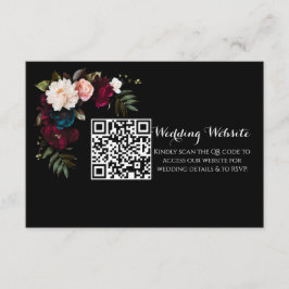 Elegante zwarte bloemen bruiloft website QR-code Informatiekaartje