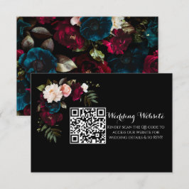 Elegante zwarte bloemen bruiloft website QR-code Informatiekaartje