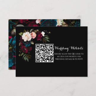 Elegante zwarte bloemen bruiloft website QR-code Informatiekaartje