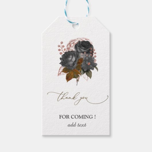 Elegante Zwarte Bloemen Cadeaulabel (Voorkant)