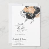 Elegante zwarte bloemen crème bewaar de datum save the date (Voorkant)