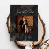 Elegante Zwarte Bloemen Fotobruiloft Save the Date Briefkaart