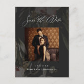 Elegante Zwarte Bloemen Fotobruiloft Save the Date Briefkaart (Voorkant)