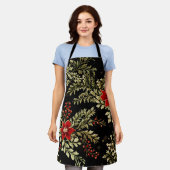 Elegante Zwarte Bloemen Kerst Design Schort (Gedragen)