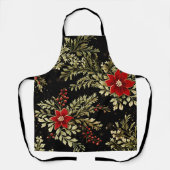 Elegante Zwarte Bloemen Kerst Design Schort (Voorkant)