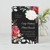 Elegante Zwarte Bloemen Kerstbruiloft Kaart (Staand voorkant)