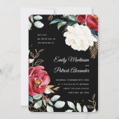 Elegante Zwarte Bloemen Kerstbruiloft Kaart (Voorkant)