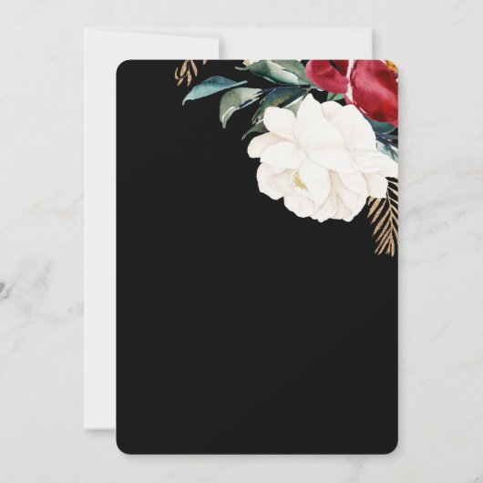 Elegante Zwarte Bloemen Kerstbruiloft Kaart (Achterkant)